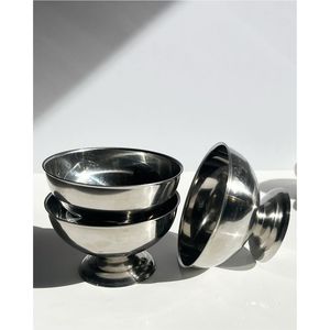 Vintage Silver Dessert Bowls Scalloped Metal Ice Cream Cup Luxury Stemmed Fruit Salad Bowl Durable Wedding Party <b>Table</b> Decor 4oz - Product Image 3