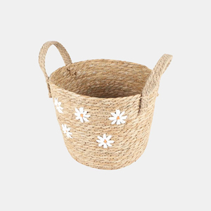 Natural Seagrass Basket Organizer with Handle, Scalloped Design Nursery Basket, Handmade in Vietnam - Product Image 3