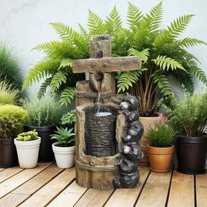 Fuente de cascada para exteriores de 22.8 pulgadas con luces LED y bomba, fuente de cascada elegante de 3 niveles con osos de resina sobre tronco - Product Image 2
