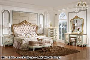 Camas de Madera de Teca de Calidad Real y Premium, Elegante Cama Moderna Blanca con Detalles Dorados, Cama King Size Tradicionalmente Tallada, Canadá - Product Image 5