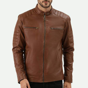 Wholesale New Style Men's Winter Jacket Genuine Sheep Leather with Stand Collar Zipper Fashionable Zipper Leather Jacket for Men - Product Image 1