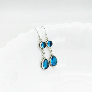 Pendientes Colgantes de Plata de Ley 925 con Topacio Azul Oxidado |   Pendientes de Topacio Azul Estilo Vintage |   Joyería de Plata al por Mayor - Product Image 2