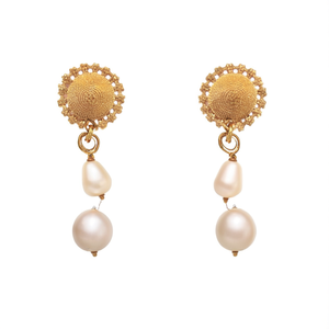 Gold Plated Religious Jumki Earrings with Freshwater Pearl for Gift - Product Image 2