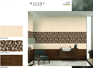 Carrelage mural mat effet bois 300x600mm, carrelage décoratif intérieur en céramique, carreaux de porcelaine noyer, carreaux noyer, carreaux aspect bois noyer - Product Image 1