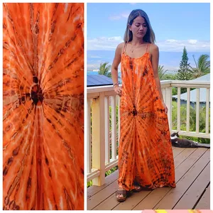 Women’s Orange Tie Dye Rayon Maxi Dress Sleeveless <b>Spaghetti</b> <b>Strap</b> Neck Bohemian Flowy Long Beachwear Dress - Product Image 2