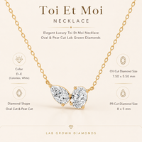 Collier élégant Toi et Moi, diamants ovales taille poire cultivés en laboratoire, or 10 carats, cadeau de luxe pour fiançailles, fête, mariage, anniversaire