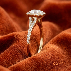 Gold Plated Asscher Cut Halo Engagement <b>Ring</b> Women Pave Band American Diamond <b>CZ</b> Wedding <b>Ring</b> Fine Jewelry Design - Product Image 2