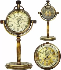 Vintage Brass <b>Desk</b> <b>Clock</b> Round Analog Table Timepiece Decorative Antique Style <b>Clock</b> for Home Office Desktop Decor - Product Image 1