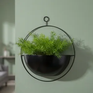 Macetero Redondo de Metal Negro para Colgar en la Pared con Maceta Semiesférica |   Moderno Soporte Circular de Pared para Plantas, Decoración Interior del Hogar - Product Image 3