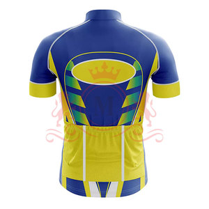 Ensemble maillot et short de cyclisme pour homme, bleu avec accents jaunes et verts, design sans coutures pour adultes - Product Image 4