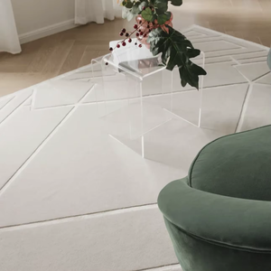 Luxury <b>Plush</b> Hand Tufted Geometric Rug Modern Ivory Wool Contemporary Abstract Handmade Designer Floor Rug - Product Image 1