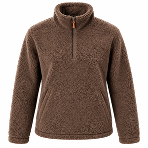 Veste polaire à col zippé en sherpa noir et marron pour femme, pull à manches longues, vêtement d'extérieur softshell 140g pour l'automne et l'hiver - Product Image 1