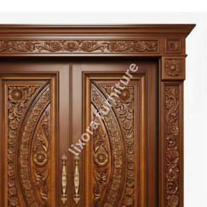 Puerta Principal Doble de Madera Sólida Hecha a Mano de Lujo con Tallado Floral Ornamentado y Acabado Premium - Product Image 6