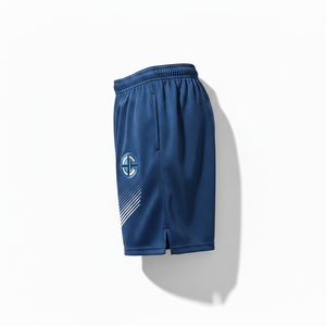 Men's Navy Blue Quick Dry Sport Shorts Mid <b>Elastic</b> Waist Front 100% Polyester Canvas - Product Image 3