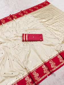 Purple Premium Soft Banarasi <b>Silk</b> Saree With <b>Green</b> Zari Weaving Border Mirror Floral Traditional Saree for Wedding Festival Wear - Product Image 2