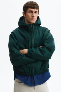 Chaqueta Bomber Verde con Capucha para Hombre, Cierre de Cremallera, Resistente al Viento, Informal, Otoñal, Material de Poliéster, Corte Regular, Color Sólido - Product Image 2