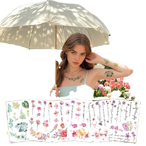 สติกเกอร์รอยสักกระดาษลายฉลุใสสติกเกอร์ลายสักลายกันน้ำวาดด้วยมือลายดอกไม้ชั่วคราวดีไซน์ใหม่กำหนดเองได้ - Product Image 1