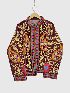Floral Embroidered Velvet Jacket Mandarin Collar Full Sleeve Plus Size Women'<b>s</b> Autumn Style Elegant Chic - Product Image 1