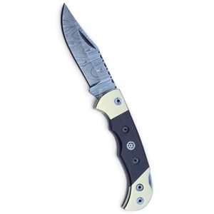 Cuchillos Plegables Premium con Hoja de Acero Estampado, Empuñadura Decorativa y Funda de Cuero para Guardarlos, Ideales para Camping, Senderismo y Caza - Product Image 3