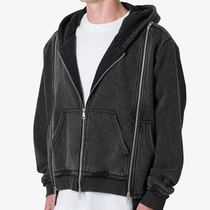 Nouvelle Arrivée Sweat-shirt à Capuche Zippé Oversize Noir pour Homme en Molleton Uni Style Décontracté Automne en Promotion - Product Image 6