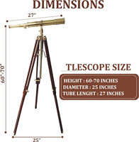 Instrument de navigation maritime décoratif antique avec finition en laiton brillant Vintage Pirates télescope trépied en bois sur pied