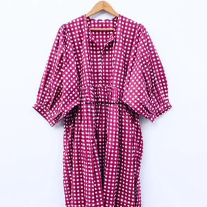 Belle robe en coton à motifs floraux, imprimée à la main, pour un usage décontracté. - Product Image 6