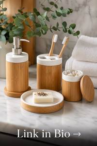 Ensemble d'accessoires de salle de bain en bambou 5 pièces Distributeur de savon Porte-brosse à dents Plateau Écologique - Product Image 6