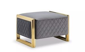 Puf Redondo Portátil Moderno en Oferta, Reposapiés Pequeño de Cuero PU con Base de Metal Dorado para Dormitorio, Apartamento o Entrada - Product Image 4
