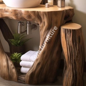 Base de tocador de lujo hecha a mano con raíz de árbol, consola de baño artística de madera maciza, decoración natural - Product Image 5