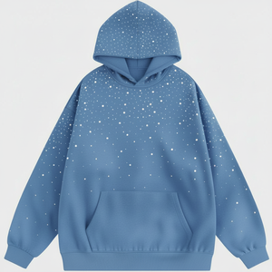 Wholesale Streetwear Zipper Hoodie Terry Cotton Acid Wash Custom Rhinestone Thermal Sun Faded Full <b>Zip</b> up Hoodie for Men - Product Image 5