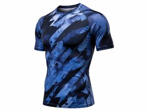 เสื้อแรชการ์ดแขนยาวสีน้ำเงินสำหรับผู้ชาย พิมพ์ลายแบบซับลิเมชั่น แห้งเร็ว 180 กรัม โพลีเอสเตอร์ ป้องกันรังสียูวี เสื้อกีฬาไร้ตะเข็บ เป็นมิตรกับสิ่งแวดล้อม - Product Image 2