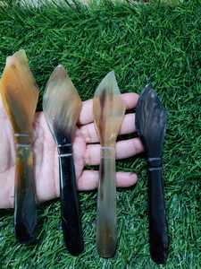 Handmade Natural Horn Salad <b>Spoons</b> Set Fan-Shaped Long Handle Durable Vintage Design Mirror Polish Decorative <b>Serving</b> Utensils - Product Image 4