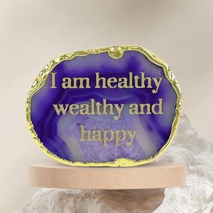 Crystal Stone <b>Agate</b> I Am Healthy Symbol Slice <b>Coaster</b> for Home Decor Office Desk Car Dashboard Decoration - Product Image 3