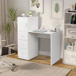 Scrivania Moderna a H con 1 Anta e 3 Cassetti, 120 cm, Melaminico Bianco Goffrato, 2 Porte USB e Prese di Corrente - Product Image 4