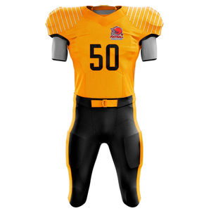Uniforme de football américain personnalisable noir et jaune, impression par sublimation, polyester respirant, pour hommes adultes, service OEM - Product Image 4