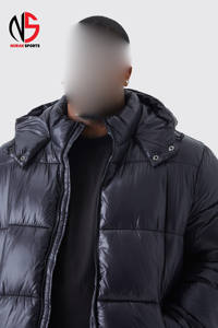 Veste matelassée à capuche personnalisée de haute qualité, taille plus, effet brillant, noire, coupe-vent, chaude, pour l'hiver, avec poches, pour hommes - Product Image 3