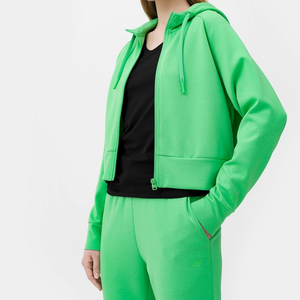 Sweat-shirt court zippé à capuche pour femme, vert uni, tricoté, manches longues, respirant, automne, logo personnalisé - Product Image 3