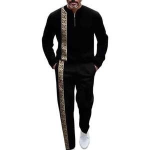 Conjunto Deportivo de 2 Piezas para Hombre, Estilo Hip Hop, Bordado, Pantalones Deportivos Dorados con Cierre, Sudadera con Capucha, 100% Algodón, Secado Rápido - Product Image 1