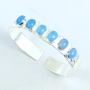 Best Selling Handmade 925 Sterling Silver Natural Chalcedony Gemstone Multi <b>Stone</b> Oval Cabochon Statement Cuff Bangle <b>Bracelet</b> - Product Image 5