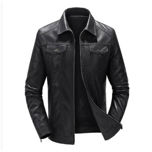 Blouson moto en cuir véritable brun tanné pour homme, doublure en sherpa, fermeture éclair, col rabattable, logo sur le devant, coupe-vent, vêtements d'hiver - Product Image 5