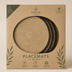 Handmade Natural Seagrass Table Mat | Woven Braided <b>Placemat</b> Eco Friendly Heat Resistant Minimalist Set of 4 Packaging - Product Image 3