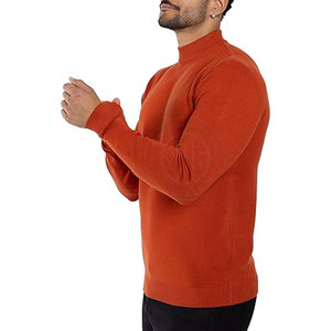 Pull à col roulé en tricot orange pour homme, manches longues, couleur unie, vêtement d'automne - Product Image 4
