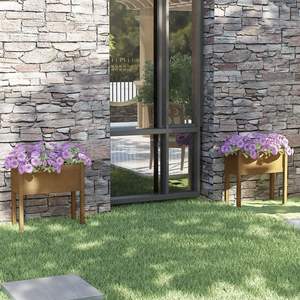 Juego de 2 Macetas de Madera de Pino Marrón Miel Sólido, Medianas, para Jardín - Product Image 1