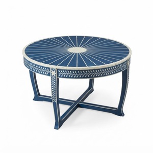 Handcrafted Black And <b>White</b> Bone Inlay Coffee <b>Table</b> Round Floral Pattern Center <b>Table</b> for Modern Living Room Hotel And Lounge - Product Image 3