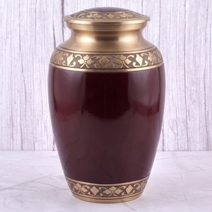 Urna funeraria de latón con diseño floral morado y plateado para cenizas humanas, urna conmemorativa para entierro, superficie pulida. - Product Image 4