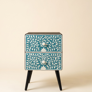 Bone Inlay Floral <b>Bedside</b> <b>Table</b> Cabinet <b>Bedside</b> Bone Inlay Nightstand <b>Black</b> End <b>Table</b> Living Room Furniture From India - Product Image 1