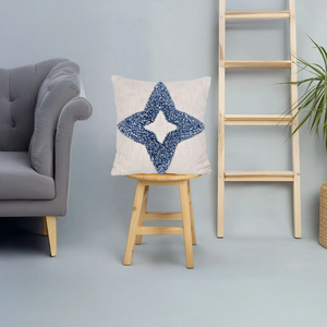 Hand Tufted Texture Boho Blue and Ivory Tassel Cushion Cover Handmade Decorative <b>Pillow</b> <b>Case</b> for Sofa Bedroom Living Room Home D - Product Image 1