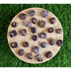 Juegos de Runas de amatista Elder Futhrak Rune Set Gemstone Runic Set - Product Image 1