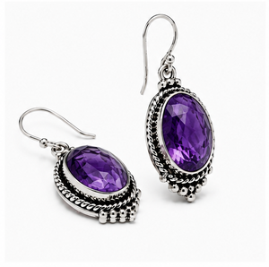 Amethyst <b>Silver</b> <b>Earrings</b>, Purple Gemstone <b>Earrings</b>, <b>Sterling</b> <b>Silver</b> <b>Dangle</b> <b>Earrings</b>, Oval Amethyst <b>Earrings</b>, Boho Gift for Her - Product Image 2