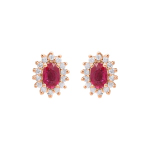 Pendientes de Oro Amarillo de 18k con Rubí Ovalado Natural y Halo Floral de Diamantes, Joyas Memoria, Venta al Por Mayor - Product Image 3